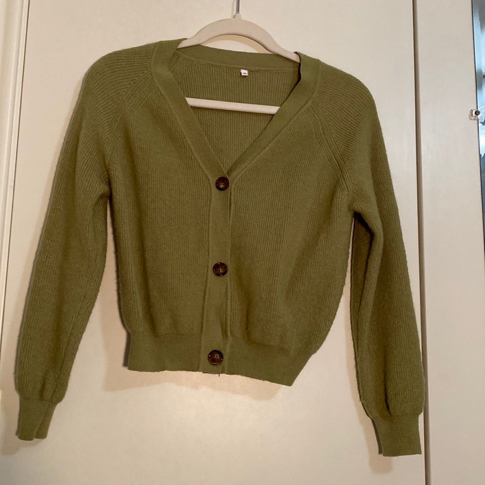 Green Cropped Cardigan/Sweater | Size M - fits like XS
